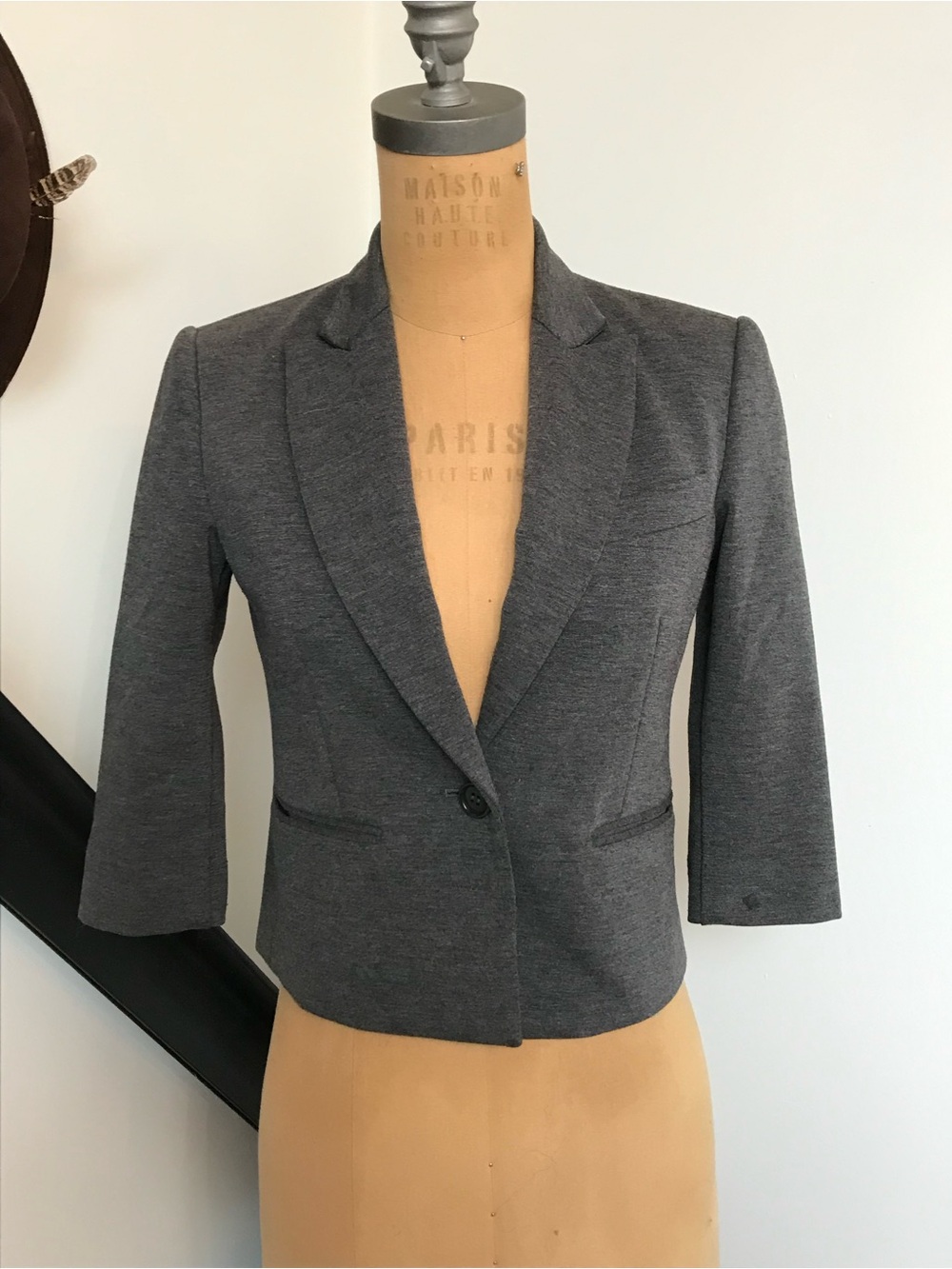 BCBGMaxAzria Charcoal Gray Tailored Single-Button Blazer